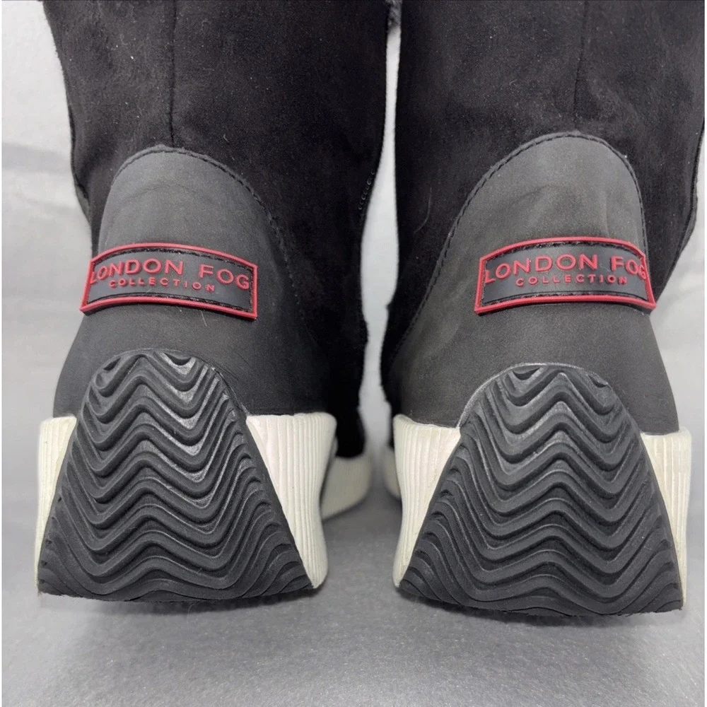 London Fog Collection CHERYL Black And Gray Fur Lined‎ Winter Boots Women's 10